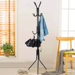 Coat Rack Free-Standing Metal Floor Hanger 12 Hooks for Jacket